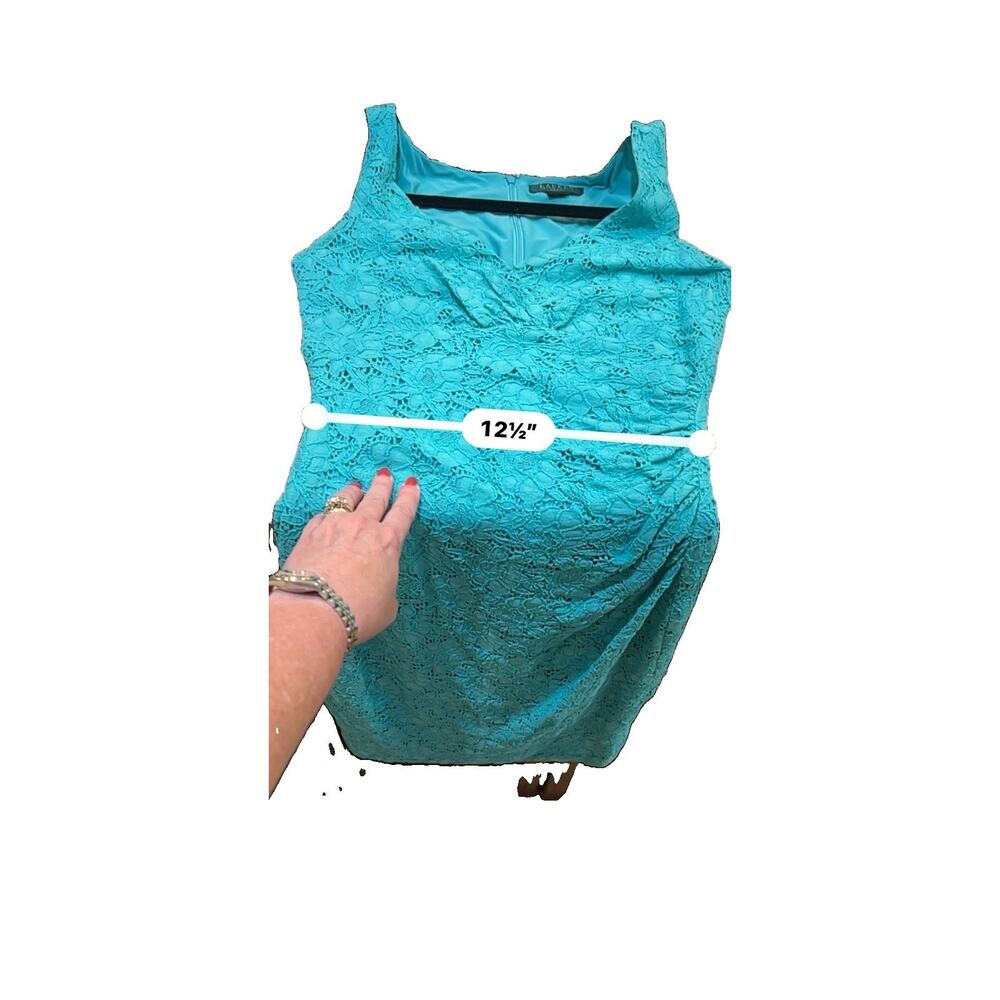 Lauren Ralph Lauren Sheath Dress Size 6 Sleeveless Lace Over Dress Turquoise - Picture 8 of 15